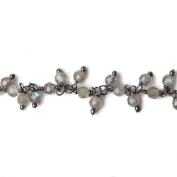 1.5mm Labradorite micro-faceted round Black Gold Dangling Chain by the foot (ONLINE ORDER ONLY)