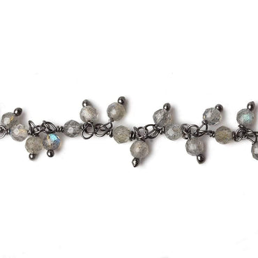 1.5mm Labradorite micro-faceted round Black Gold Dangling Chain by the foot (ONLINE ORDER ONLY)