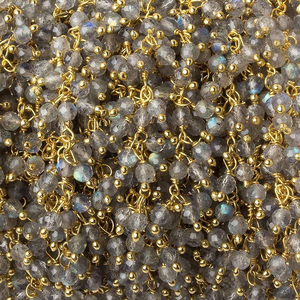 2.5mm Labradorite micro-faceted round Gold Dangling Chain by the foot (ONLINE ORDER ONLY)