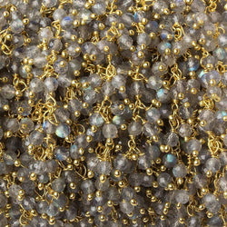 2.5mm Labradorite micro-faceted round Gold Dangling Chain by the foot (ONLINE ORDER ONLY)