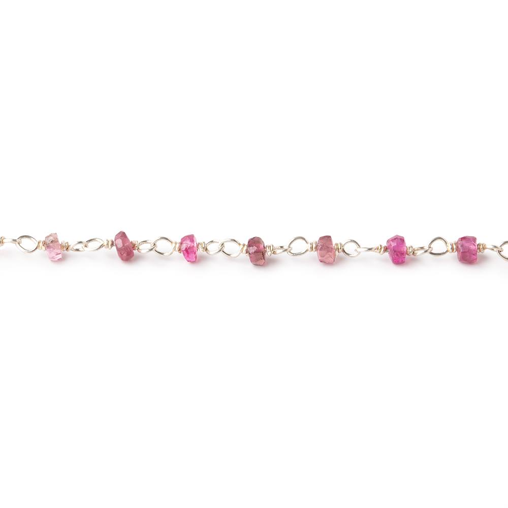 2.5mm Pink Tourmaline Faceted Rondelles on .925 Silver Chain by the Foot (ONLINE ORDER ONLY)
