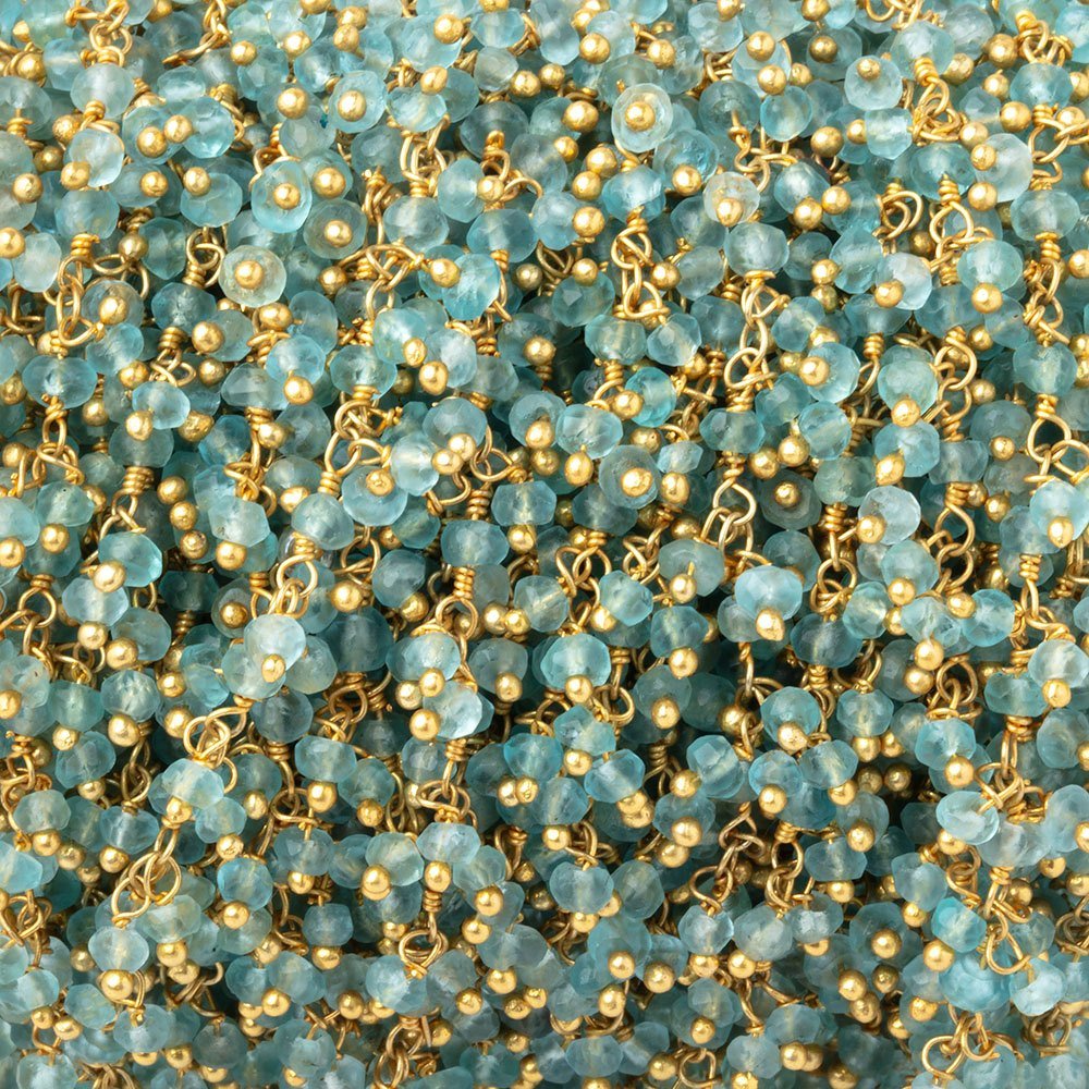 2.5mm Pool Blue Apatite Faceted Rondelles on Gold Plated Dangling Chain (ONLINE ORDER ONLY)