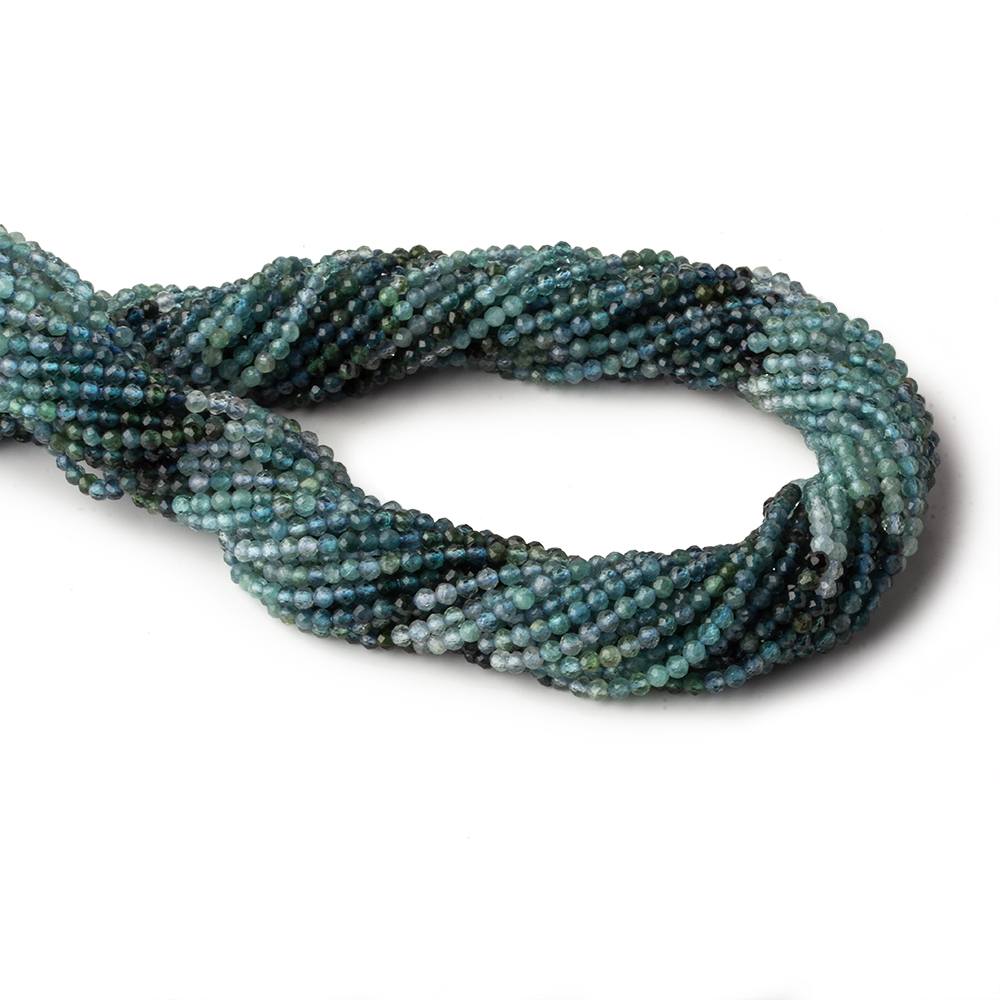 2.5mm Shaded Moss Aquamarine micro faceted rounds 12.5 inch 140 beads (ONLINE ORDER ONLY)