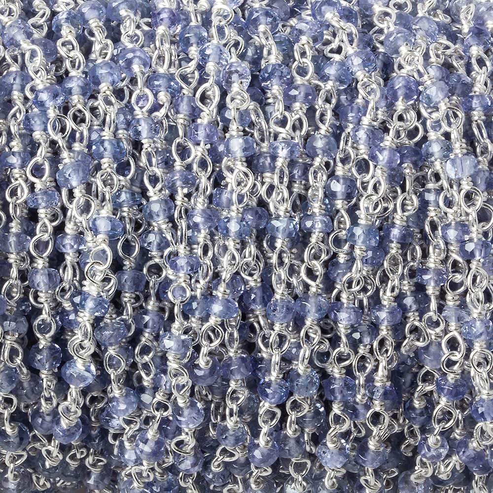 2.5mm Tanzanite faceted rondelle .925 Silver Chain by the foot 44 beads (ONLINE ORDER ONLY)