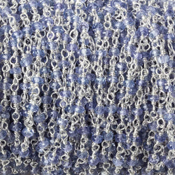 2.5mm Tanzanite faceted rondelle .925 Silver Chain by the foot 44 beads (ONLINE ORDER ONLY)