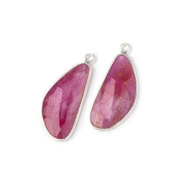 25x12mm .925 Silver Bezel Ruby Faceted Freeform Set of 2 Pendants (ONLINE ORDER ONLY)