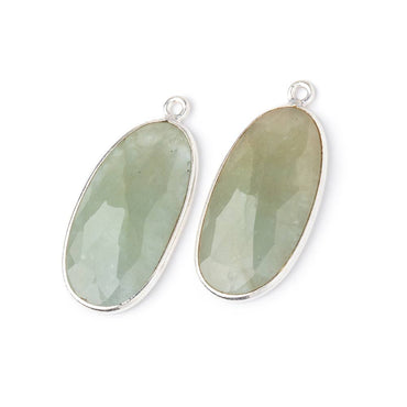 25x13.5mm .925 Silver Bezel Beryl Faceted Freeform Set of 2 Pendants (ONLINE ORDER ONLY)