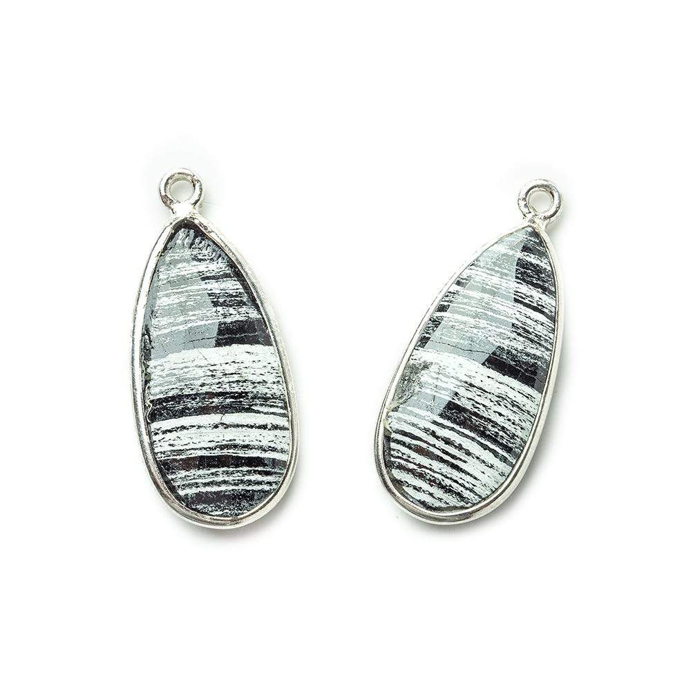 25x13mm Sterling Silver .925 Bezeled Banded Zebra Jasper Pear Set of 2 pendants (ONLINE ORDER ONLY)