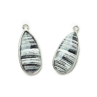 25x13mm Sterling Silver .925 Bezeled Banded Zebra Jasper Pear Set of 2 pendants (ONLINE ORDER ONLY)