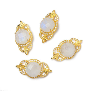 25x13mm Vermeil CZ Bezel Rainbow Moonstone Fleur-De-Lis Coin 1 Connector (ONLINE ORDER ONLY)