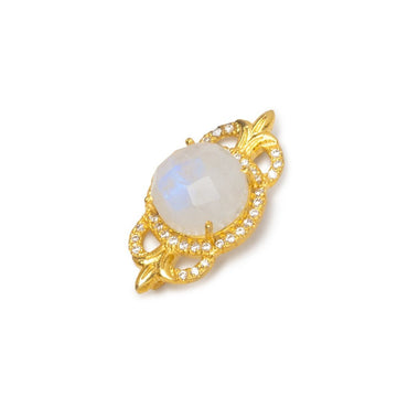 25x13mm Vermeil CZ Bezel Rainbow Moonstone Fleur-De-Lis Coin 1 Connector (ONLINE ORDER ONLY)