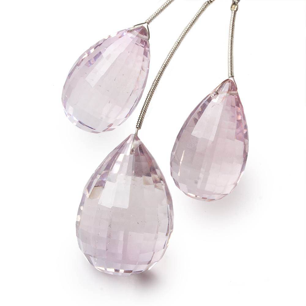 25x14mm, 26x15mm, 29x19mm Pink Amethyst checkerboard faceted tear drop bead Set of 3 AAA (ONLINE ORDER ONLY)