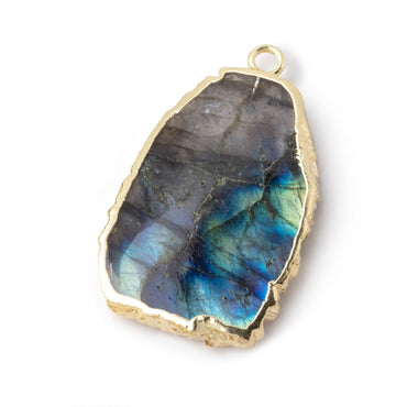 25x16mm Gold Leafed Labradorite Slice Focal Bead 1 piece (ONLINE ORDER ONLY)