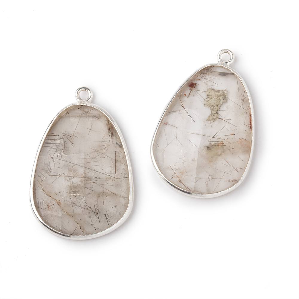 25x18mm .925 Silver Bezel Rutilated Quartz Faceted Freeform Set of 2 Pendants (ONLINE ORDER ONLY)