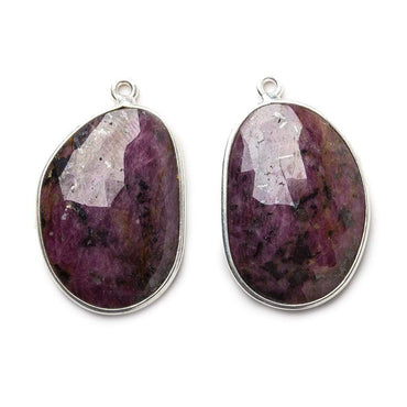 25x18mm Silver .925 Bezel Ruby faceted free shape Pendant Set of 2 pieces (ONLINE ORDER ONLY)