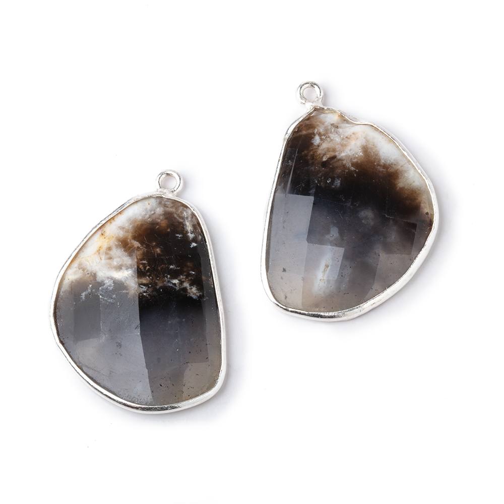 25x19mm .925 Silver Bezel Dendritic Agate Faceted Freeform Set of 2 Pendants (ONLINE ORDER ONLY)
