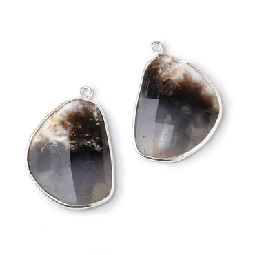 25x19mm .925 Silver Bezel Dendritic Agate Faceted Freeform Set of 2 Pendants (ONLINE ORDER ONLY)