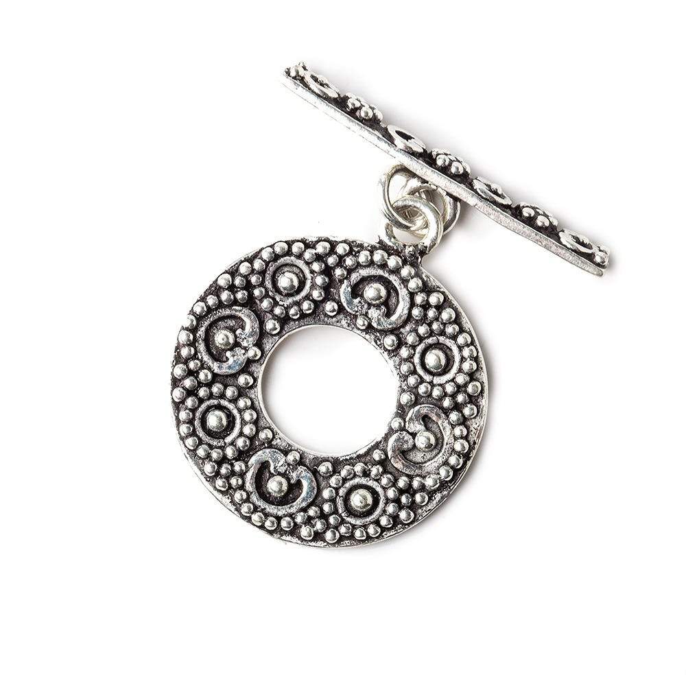 25x21mm Antiqued Sterling Silver Toggle Round Heart Miligrain Design 1 piece (ONLINE ORDER ONLY)