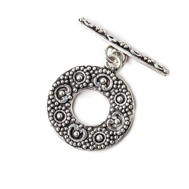 25x21mm Antiqued Sterling Silver Toggle Round Heart Miligrain Design 1 piece (ONLINE ORDER ONLY)