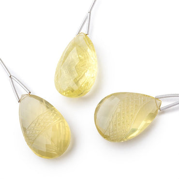 26-27mm Lemon Quartz Hand Carved Pear Focal Bead 1 piece (ONLINE ORDER ONLY)