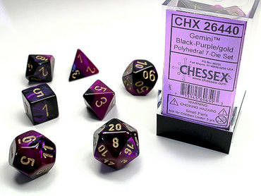 Gemini® Polyhedral Black-Purple/gold 7-Die Set Dnd Dice Set CHX26440 (Online Only)