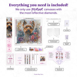 Diamond Art Club – Yorkie Diamond Painting with Spring Flowers (Round Drill, 22" x 22") (ONLINE ORDER ONLY)