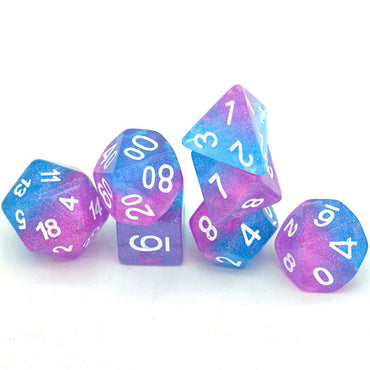Purple Blue Two Tone 7-Dice Dnd Dice | Glitter w/White Numbers Set (Online Only)