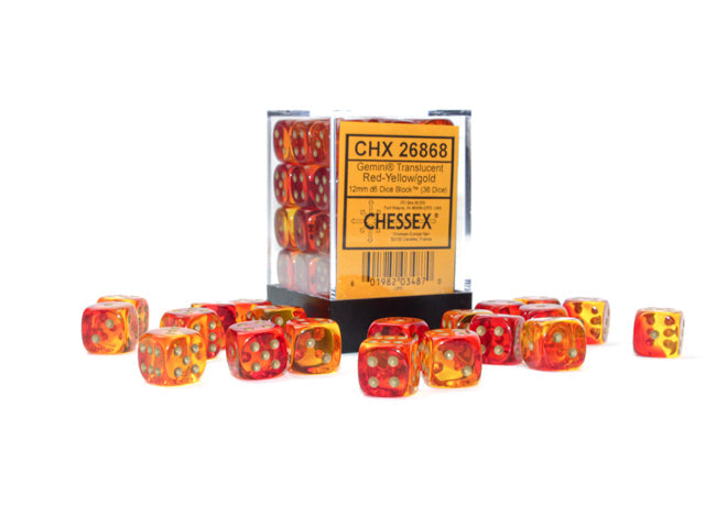 Gemini® Polyhedral Translucent Red-Yellow/gold 7-Die Set /16mm/12mm (Online Only)