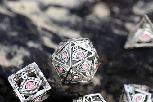 Dragon's Eye Hollow Metal Dice Set - Pink Gems (ONLINE ORDER ONLY)