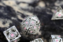Dragon's Eye Hollow Metal Dice Set - Pink Gems (ONLINE ORDER ONLY)