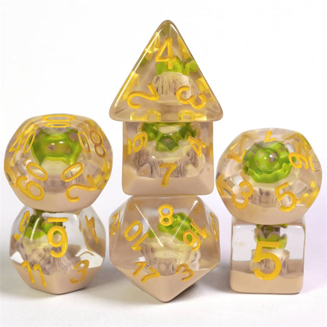 Potted Succulent 7-Dice Set w/Yellow Numbers Dnd Dice Set (Online Only)