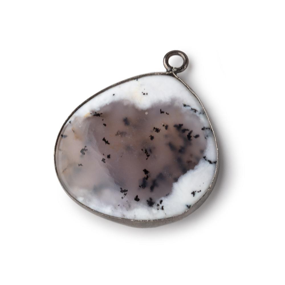 26mm Black Gold Bezel Dendritic Opal Plain Heart Pendant 1 piece (ONLINE ORDER ONLY)