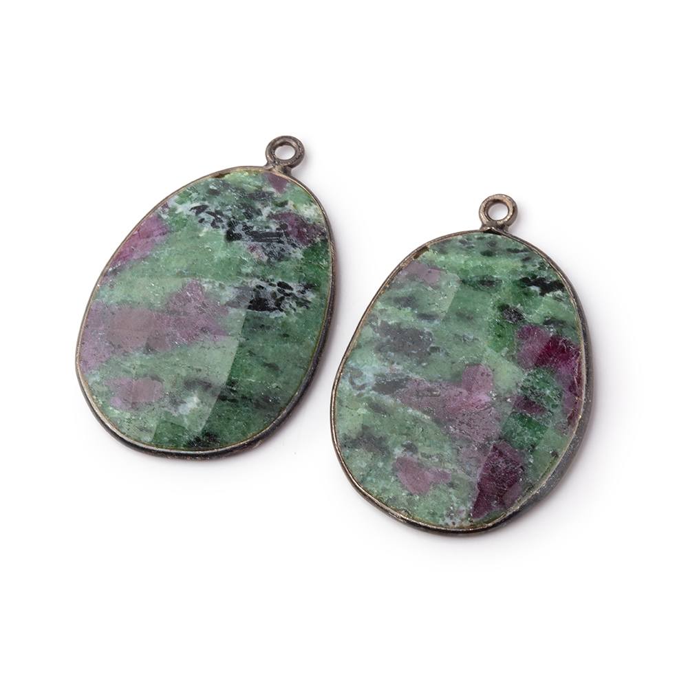 26mm Black Gold Bezel Ruby in Zoisite Faceted Freeform Set of 2 Pendants (ONLINE ORDER ONLY)