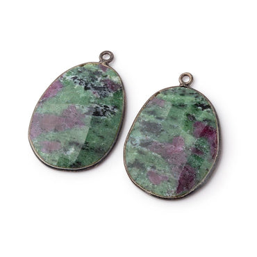 26mm Black Gold Bezel Ruby in Zoisite Faceted Freeform Set of 2 Pendants (ONLINE ORDER ONLY)