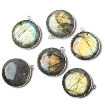 26mm Sterling Silver Bezel Labradorite plain coin Pendant 1 focal bead (ONLINE ORDER ONLY)