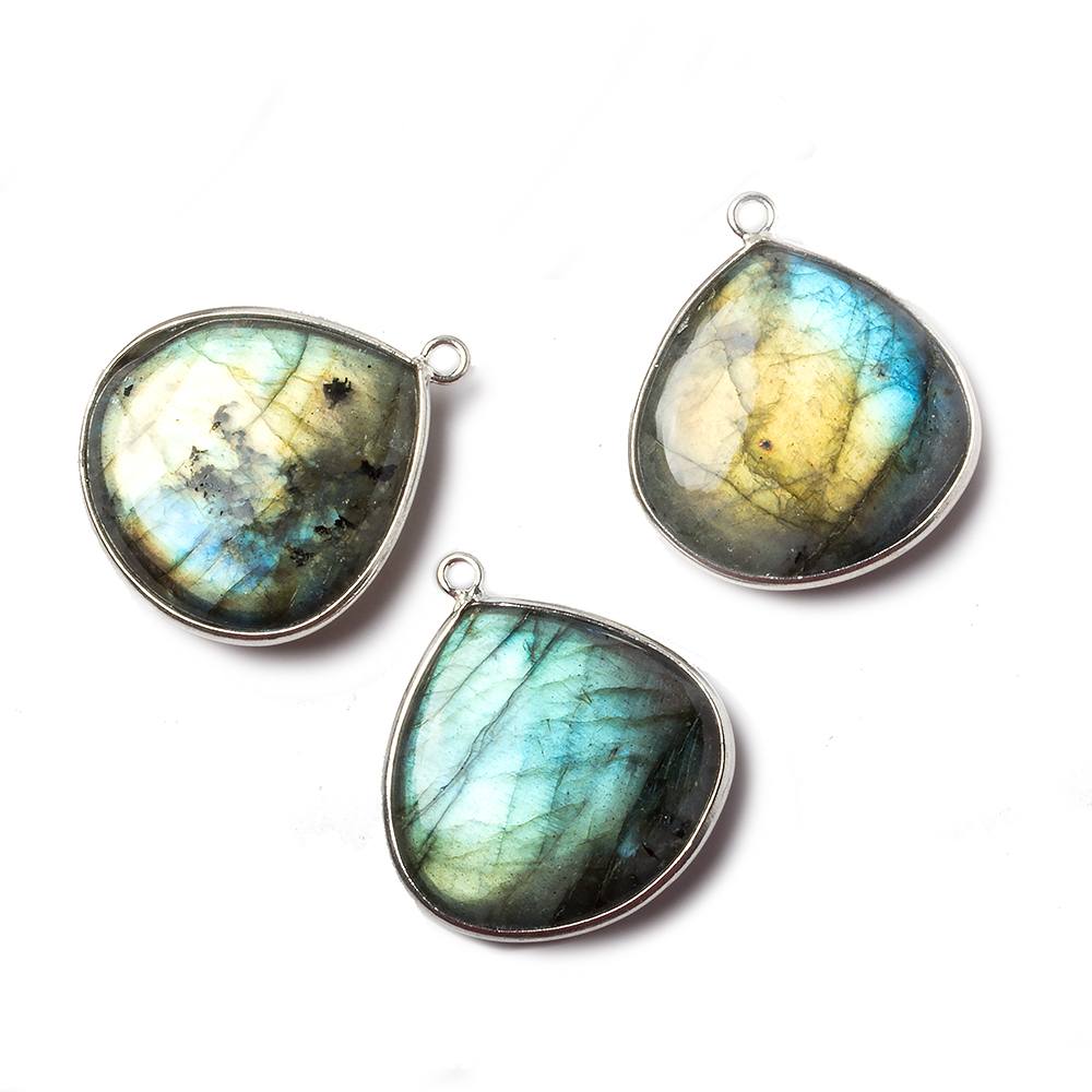 16mm Sterling Silver Bezel Labradorite plain heart Pendant 1 focal bead (ONLINE ORDER ONLY)