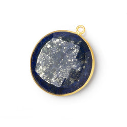 26mm Vermeil Bezel Lapis Lazuli Faceted Coin Pendant 1 piece (ONLINE ORDER ONLY)