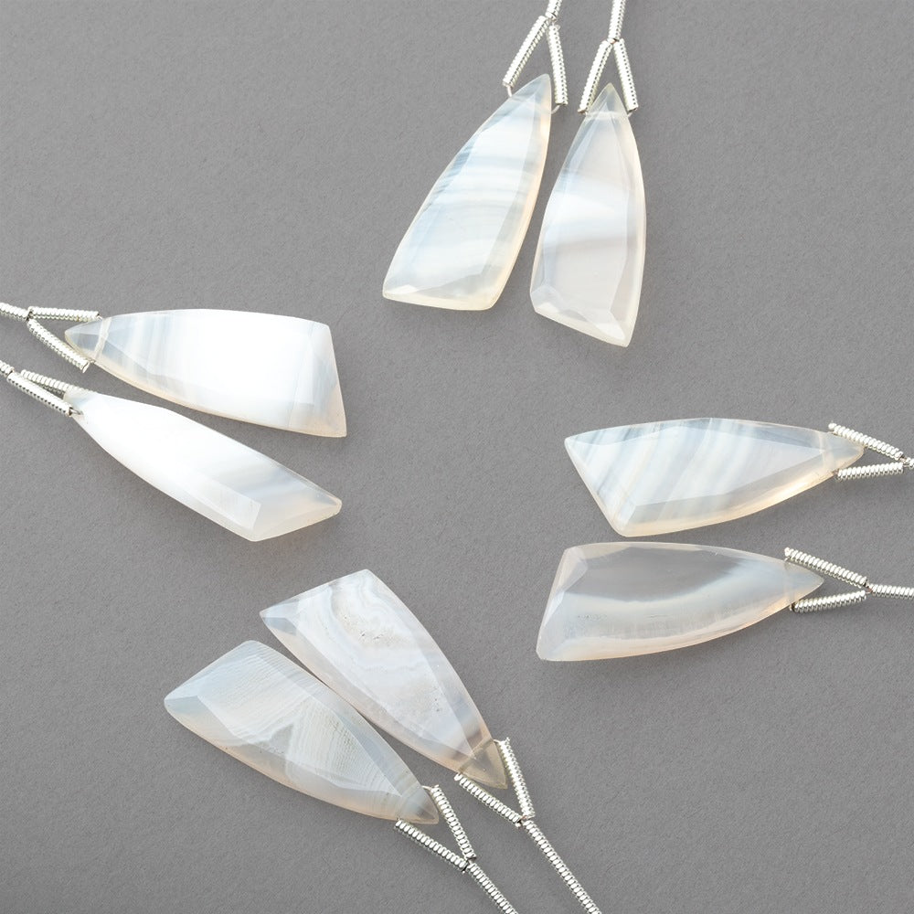 26x10mm White Banded Agate Fancy Shape Briolette Set of 2 Focals (ONLINE ORDER ONLY)