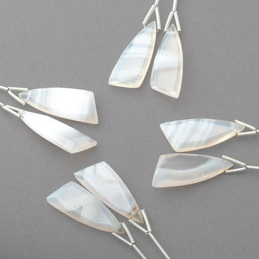 26x10mm White Banded Agate Fancy Shape Briolette Set of 2 Focals (ONLINE ORDER ONLY)