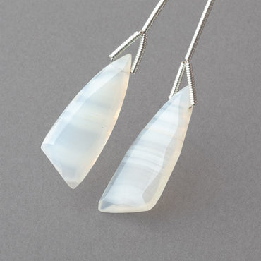 26x10mm White Banded Agate Fancy Shape Briolette Set of 2 Focals (ONLINE ORDER ONLY)