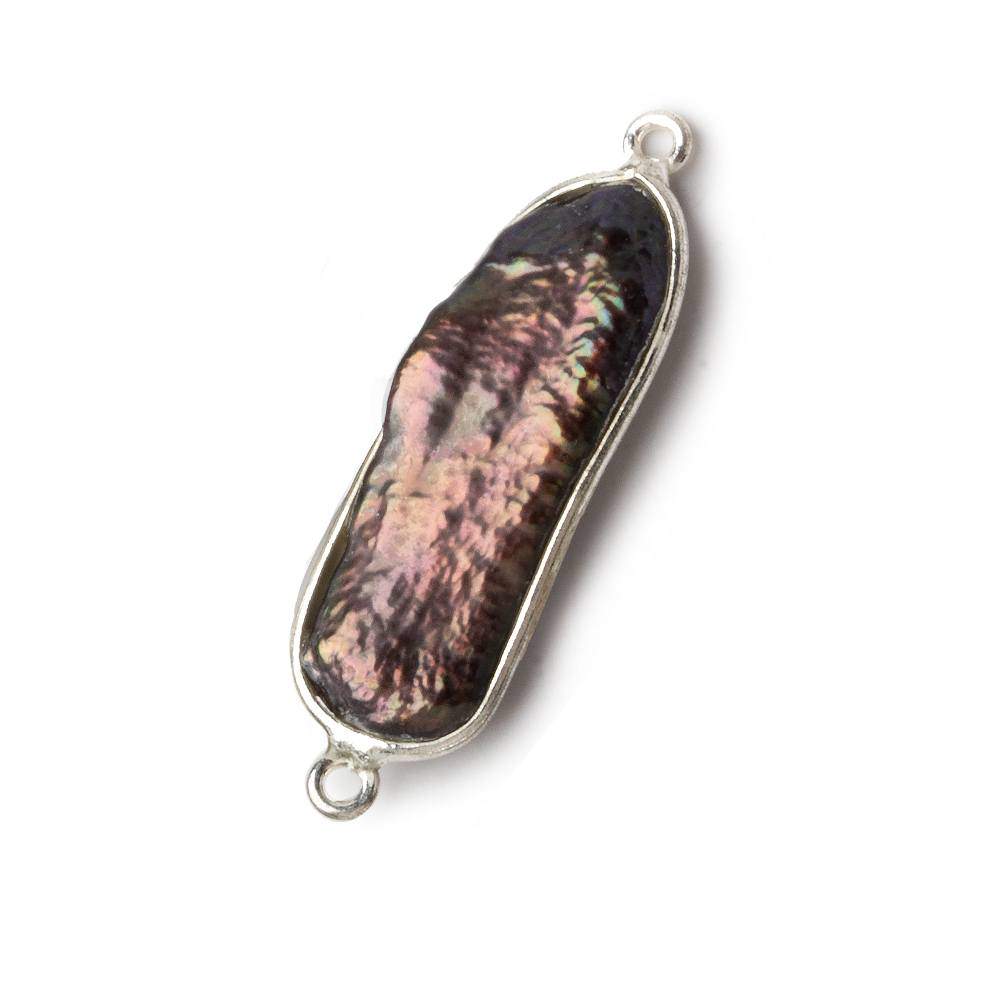 26x11mm Sterling Silver Bezel Peacock Biwa Pearl Connector 1 piece (ONLINE ORDER ONLY)