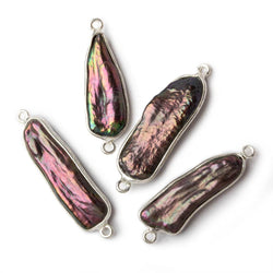 26x11mm Sterling Silver Bezel Peacock Biwa Pearl Connector 1 piece (ONLINE ORDER ONLY)