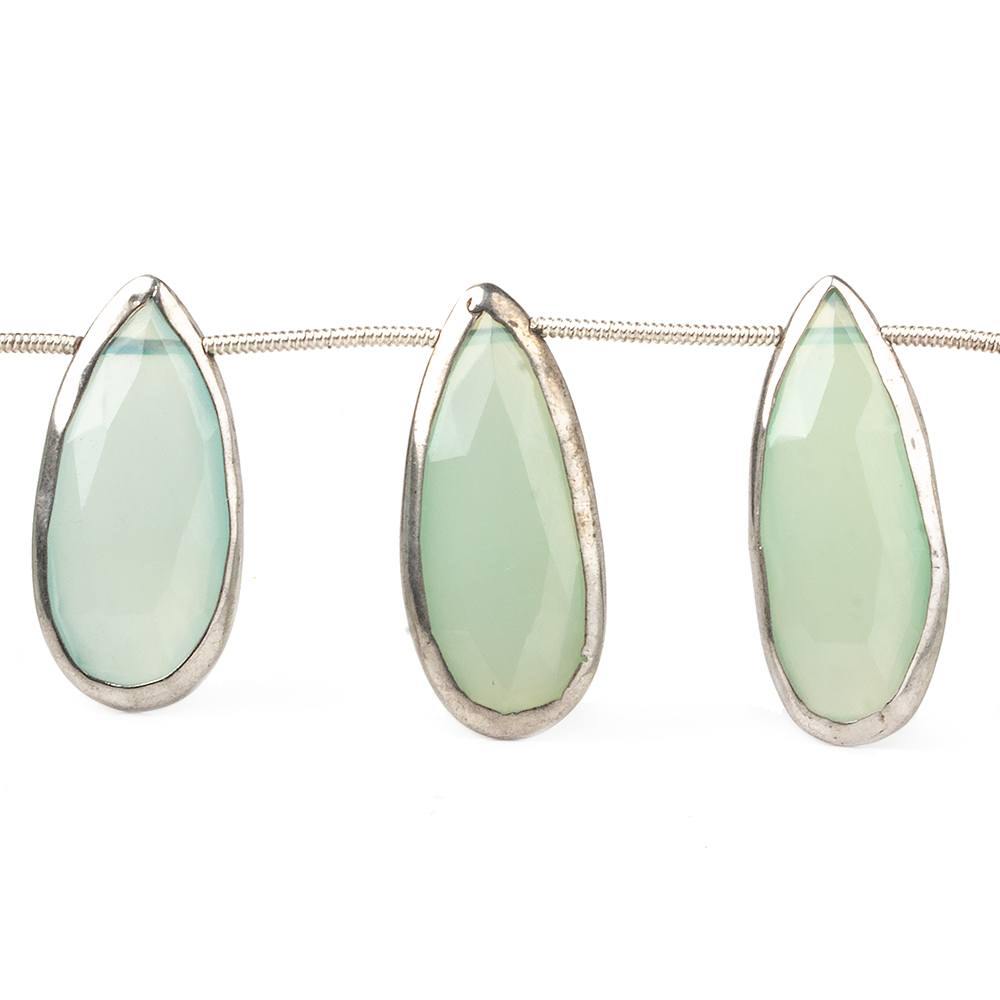 26x12-29x13mm Silver Bezeled Sea Aqua Chalcedony Pears 8 inch 10 beads (ONLINE ORDER ONLY)