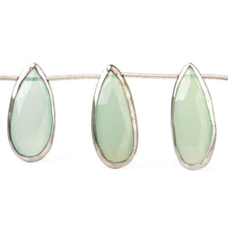 26x12-29x13mm Silver Bezeled Sea Aqua Chalcedony Pears 8 inch 10 beads (ONLINE ORDER ONLY)