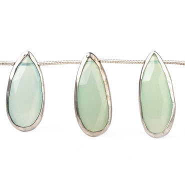 26x12-29x13mm Silver Bezeled Sea Aqua Chalcedony Pears 8 inch 10 beads (ONLINE ORDER ONLY)