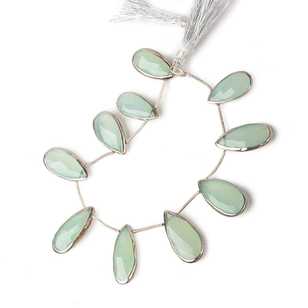26x12-29x13mm Silver Bezeled Sea Aqua Chalcedony Pears 8 inch 10 beads (ONLINE ORDER ONLY)