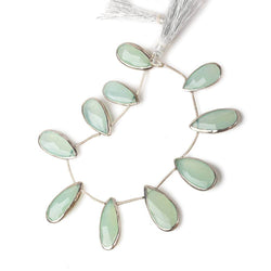 26x12-29x13mm Silver Bezeled Sea Aqua Chalcedony Pears 8 inch 10 beads (ONLINE ORDER ONLY)