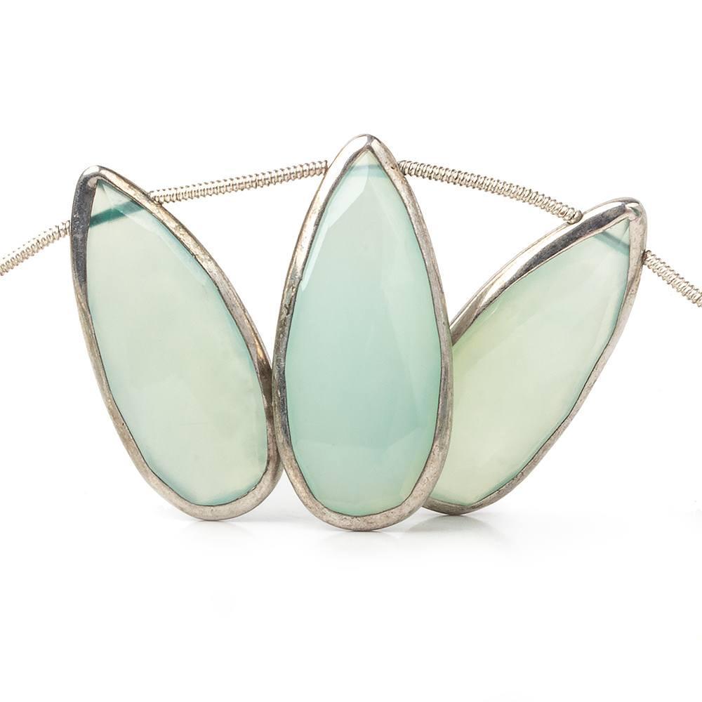 26x12-29x13mm Rhodium Bezeled Sea Blue Chalcedony Pears 8 inch 10 beads (ONLINE ORDER ONLY)