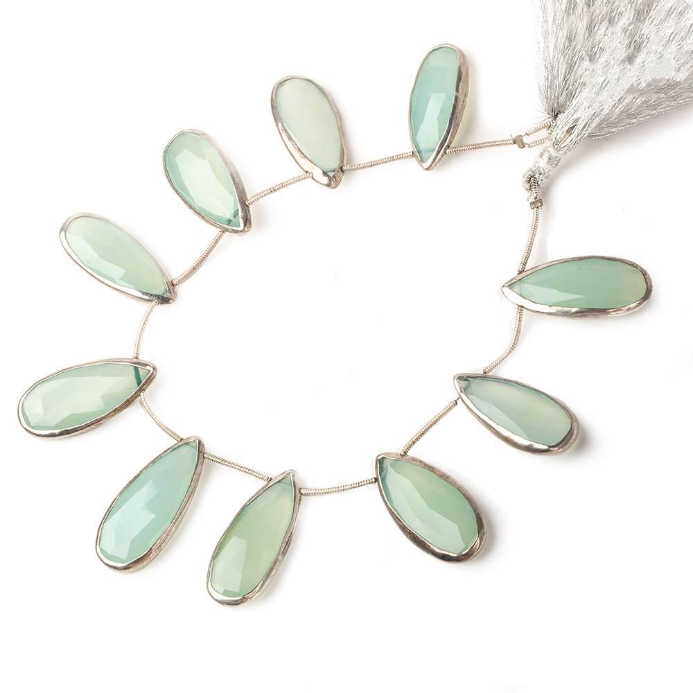 26x12-29x13mm Rhodium Bezeled Sea Blue Chalcedony Pears 8 inch 10 beads (ONLINE ORDER ONLY)