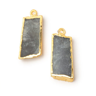 26x12mm Gold Leafed Moss Aquamarine Slice Pendant Focal Set of 2 (ONLINE ORDER ONLY)